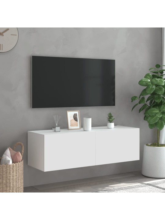 TV-seinäkaappi LED-valoilla valkoinen 100x35x31 cm