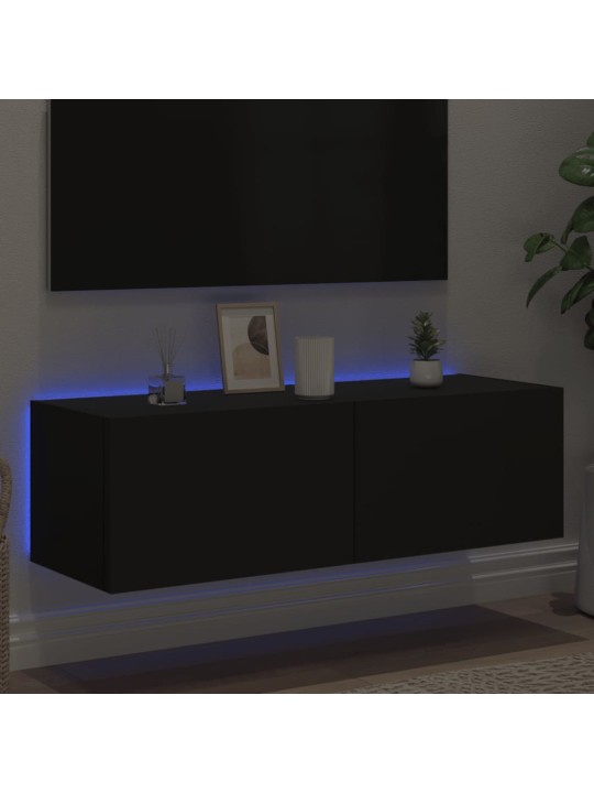 TV-seinäkaappi LED-valoilla musta 100x35x31 cm