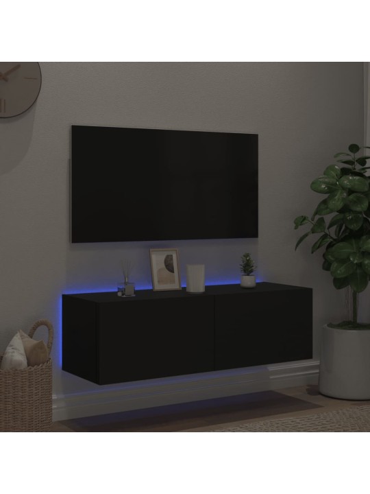 TV-seinäkaappi LED-valoilla musta 100x35x31 cm