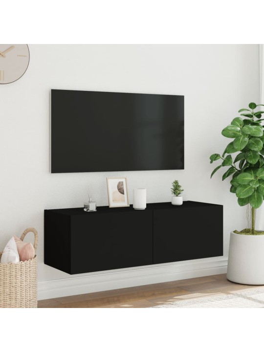 TV-seinäkaappi LED-valoilla musta 100x35x31 cm