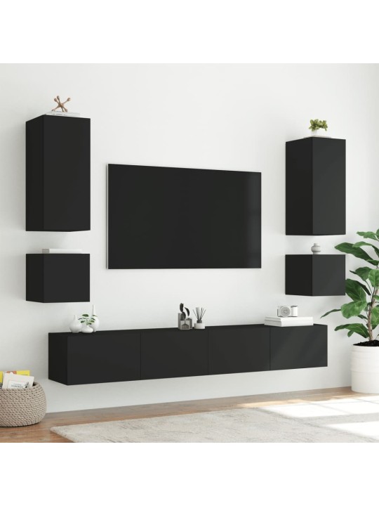 TV-seinäkaappi LED-valoilla musta 100x35x31 cm