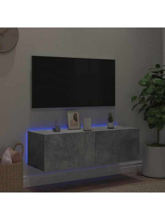 TV-seinäkaappi LED-valoilla betoninharmaa 100x35x31 cm