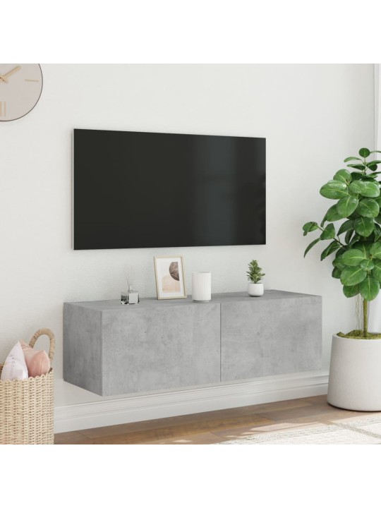 TV-seinäkaappi LED-valoilla betoninharmaa 100x35x31 cm