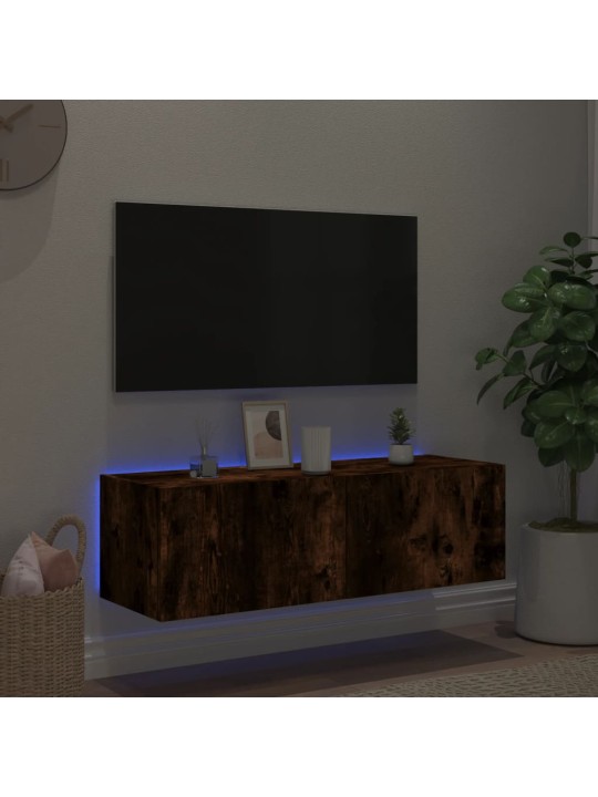 TV-seinäkaappi LED-valoilla savutammi 100x35x31 cm