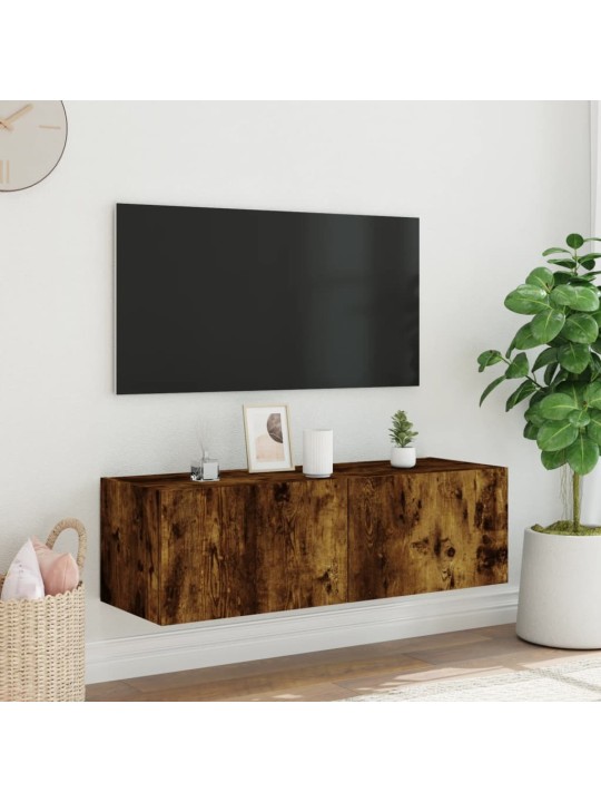 TV-seinäkaappi LED-valoilla savutammi 100x35x31 cm