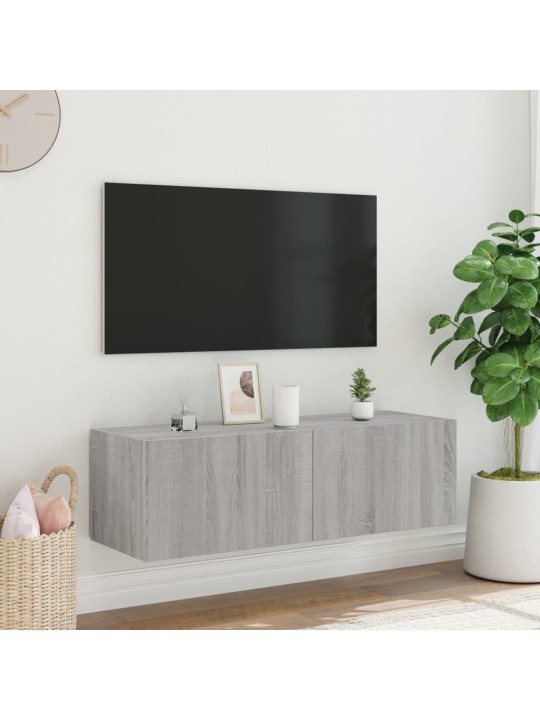 TV-seinäkaappi LED-valoilla harmaa Sonoma 100x35x31 cm