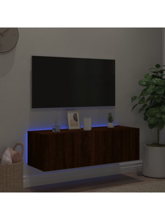 TV-seinäkaappi LED-valoilla ruskea tammi 100x35x31 cm