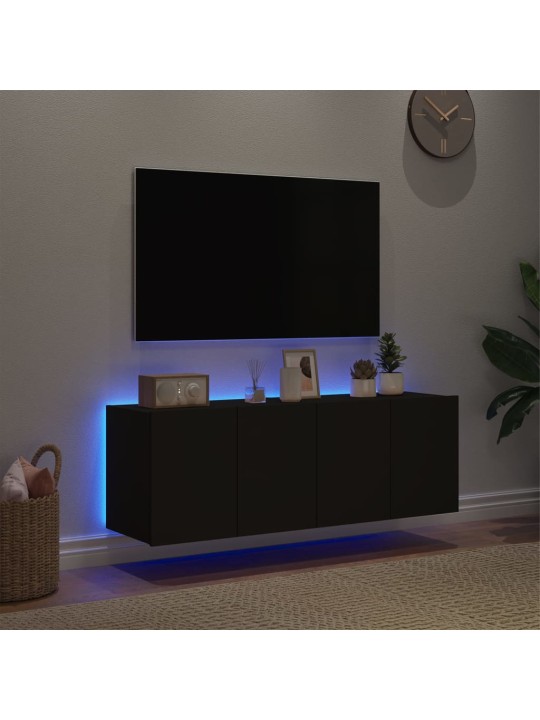 TV-seinäkaapit LED-valoilla 2 kpl musta 60x35x41 cm