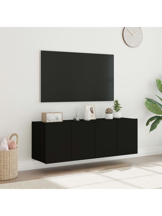 TV-seinäkaapit LED-valoilla 2 kpl musta 60x35x41 cm