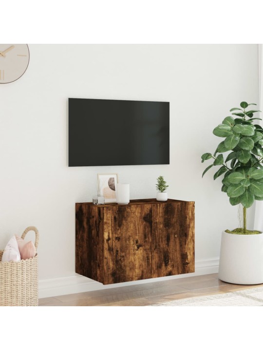 TV-seinäkaappi LED-valoilla savutammi 60x35x41 cm