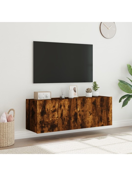 TV-seinäkaapit LED-valoilla 2 kpl savutammi 60x35x41 cm