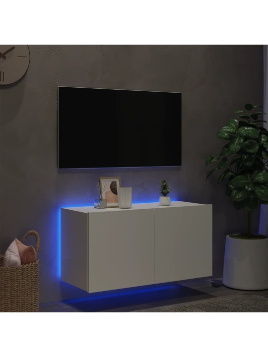 TV-seinäkaappi LED-valoilla valkoinen 80x35x41 cm