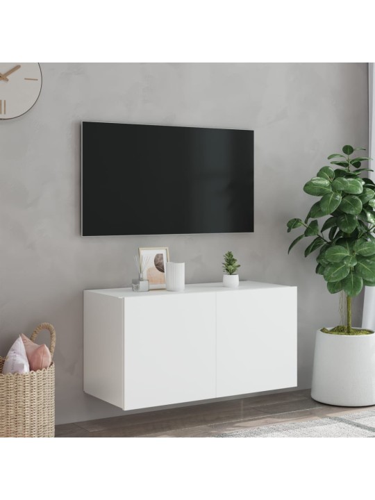 TV-seinäkaappi LED-valoilla valkoinen 80x35x41 cm