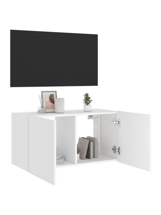 TV-seinäkaappi LED-valoilla valkoinen 80x35x41 cm