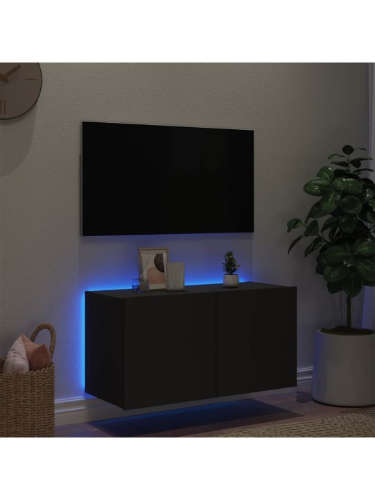 TV-seinäkaappi LED-valoilla musta 80x35x41 cm