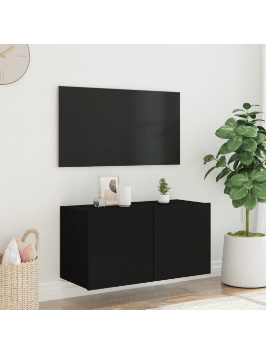 TV-seinäkaappi LED-valoilla musta 80x35x41 cm