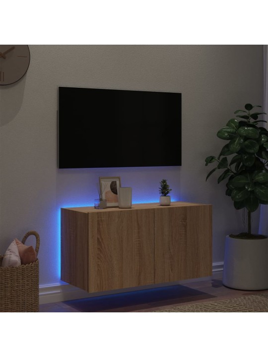 TV-seinäkaappi LED-valoilla Sonoma-tammi 80x35x41 cm