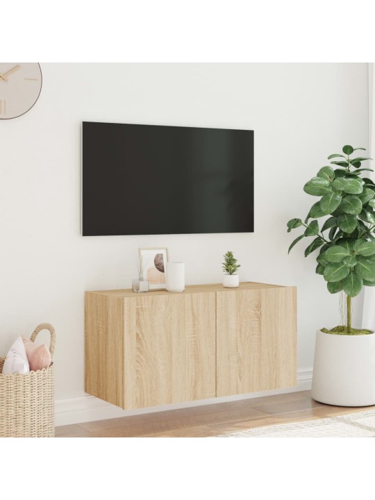 TV-seinäkaappi LED-valoilla Sonoma-tammi 80x35x41 cm