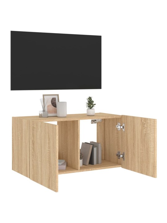 TV-seinäkaappi LED-valoilla Sonoma-tammi 80x35x41 cm