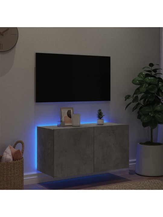 TV-seinäkaappi LED-valoilla betoninharmaa 80x35x41 cm