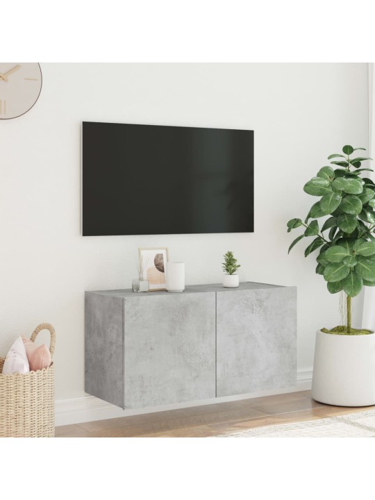 TV-seinäkaappi LED-valoilla betoninharmaa 80x35x41 cm