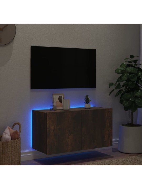 TV-seinäkaappi LED-valoilla savutammi 80x35x41 cm