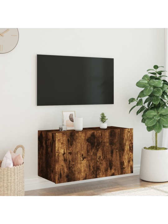 TV-seinäkaappi LED-valoilla savutammi 80x35x41 cm