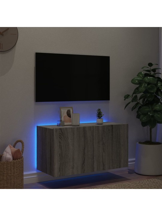 TV-seinäkaappi LED-valoilla harmaa Sonoma 80x35x41 cm