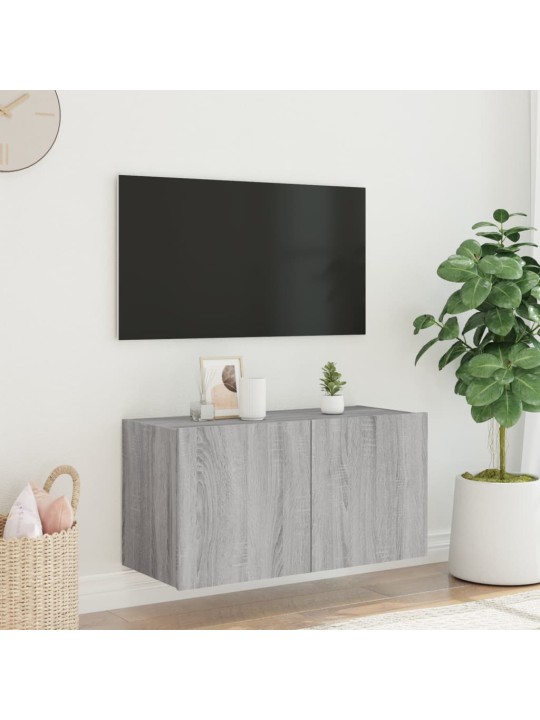 TV-seinäkaappi LED-valoilla harmaa Sonoma 80x35x41 cm