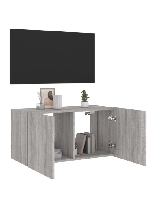 TV-seinäkaappi LED-valoilla harmaa Sonoma 80x35x41 cm