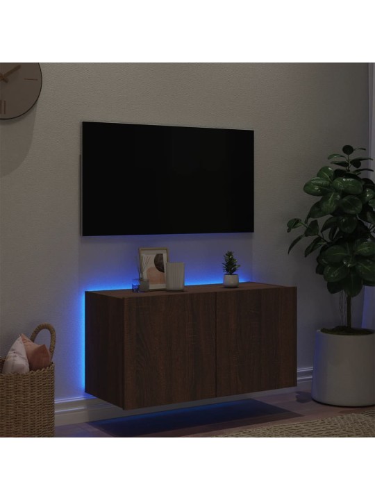 TV-seinäkaappi LED-valoilla ruskea tammi 80x35x41 cm