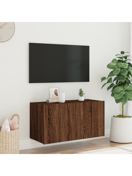 TV-seinäkaappi LED-valoilla ruskea tammi 80x35x41 cm