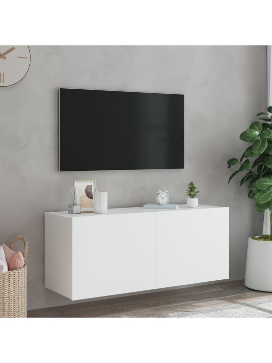 TV-seinäkaappi LED-valoilla valkoinen 100x35x41 cm