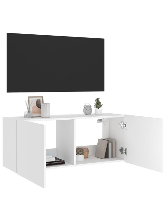 TV-seinäkaappi LED-valoilla valkoinen 100x35x41 cm