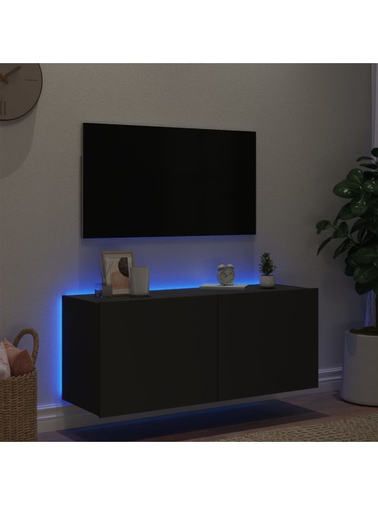 TV-seinäkaappi LED-valoilla musta 100x35x41 cm