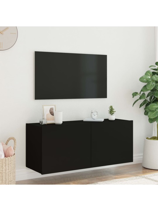 TV-seinäkaappi LED-valoilla musta 100x35x41 cm