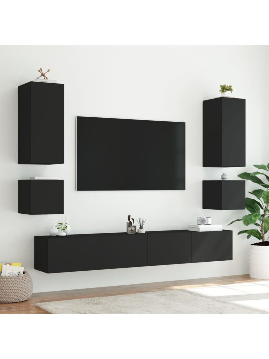 TV-seinäkaappi LED-valoilla musta 100x35x41 cm