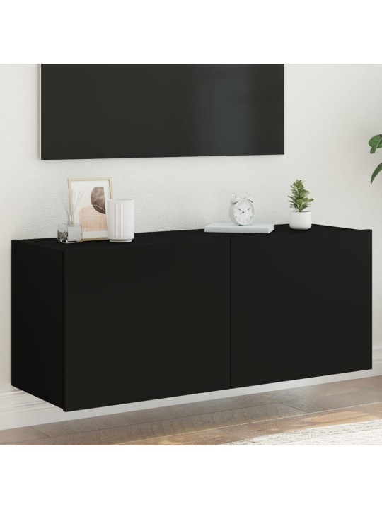 TV-seinäkaappi LED-valoilla musta 100x35x41 cm