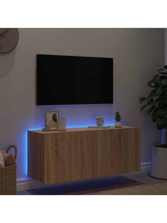 TV-seinäkaappi LED-valoilla Sonoma-tammi 100x35x41 cm