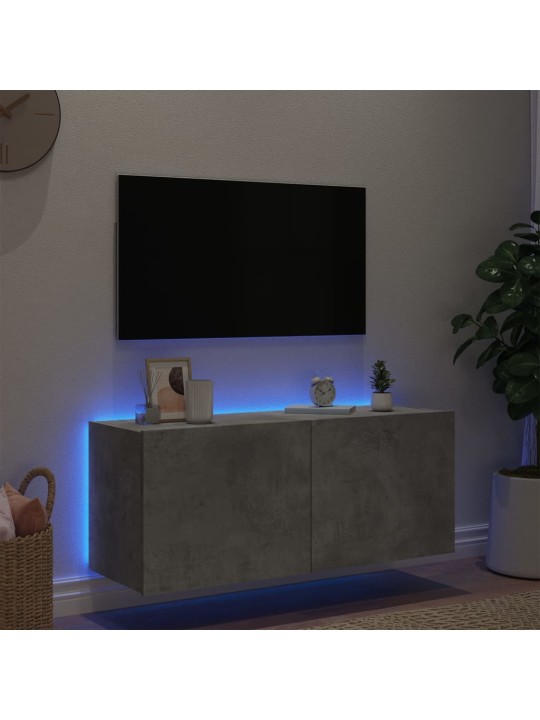 TV-seinäkaappi LED-valoilla betoninharmaa 100x35x41 cm