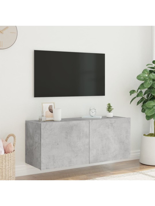 TV-seinäkaappi LED-valoilla betoninharmaa 100x35x41 cm