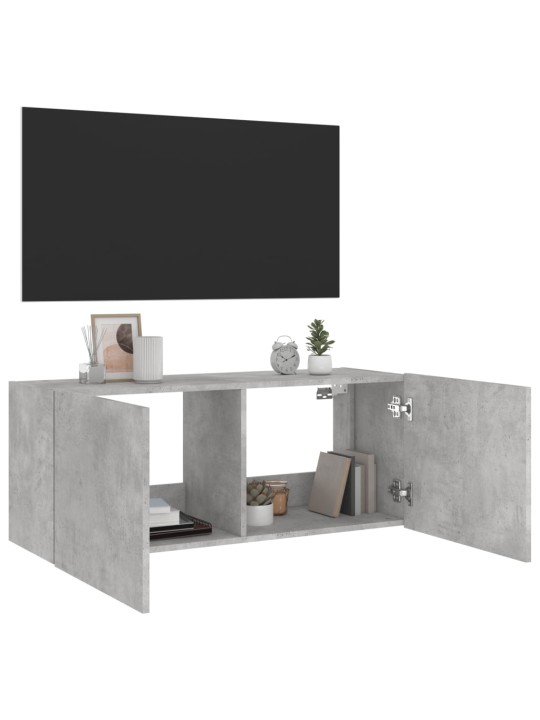 TV-seinäkaappi LED-valoilla betoninharmaa 100x35x41 cm