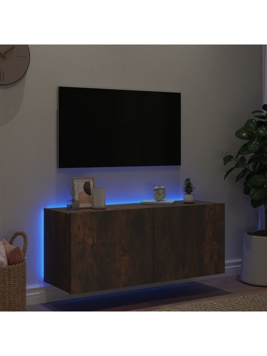 TV-seinäkaappi LED-valoilla savutammi 100x35x41 cm