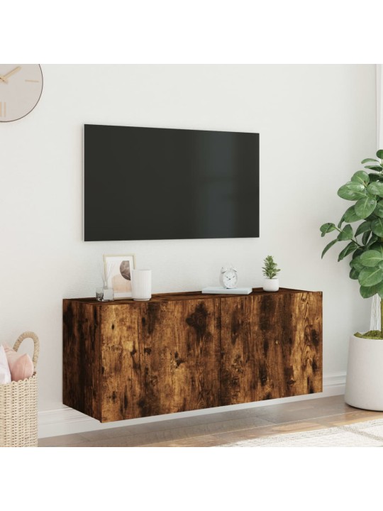 TV-seinäkaappi LED-valoilla savutammi 100x35x41 cm