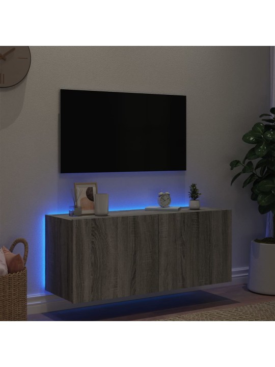 TV-seinäkaappi LED-valoilla harmaa Sonoma 100x35x41 cm