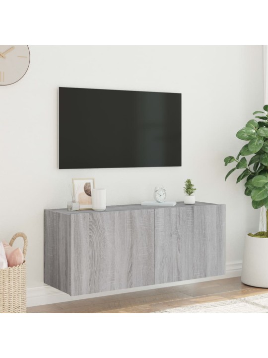 TV-seinäkaappi LED-valoilla harmaa Sonoma 100x35x41 cm