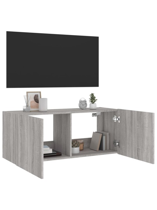 TV-seinäkaappi LED-valoilla harmaa Sonoma 100x35x41 cm