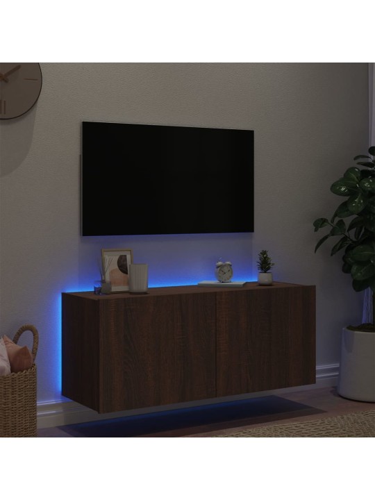 TV-seinäkaappi LED-valoilla ruskea tammi 100x35x41 cm