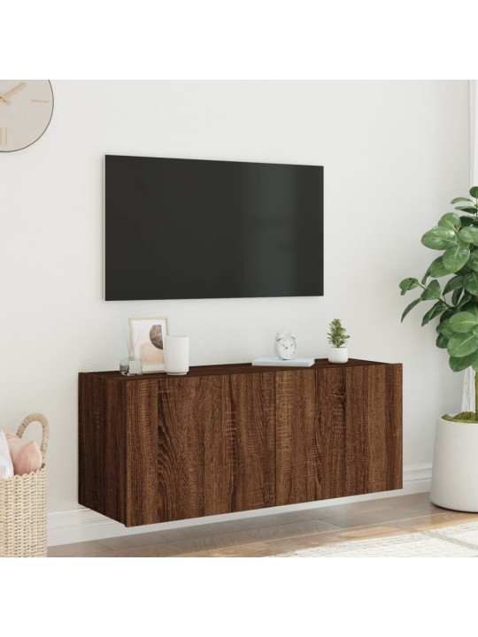 TV-seinäkaappi LED-valoilla ruskea tammi 100x35x41 cm