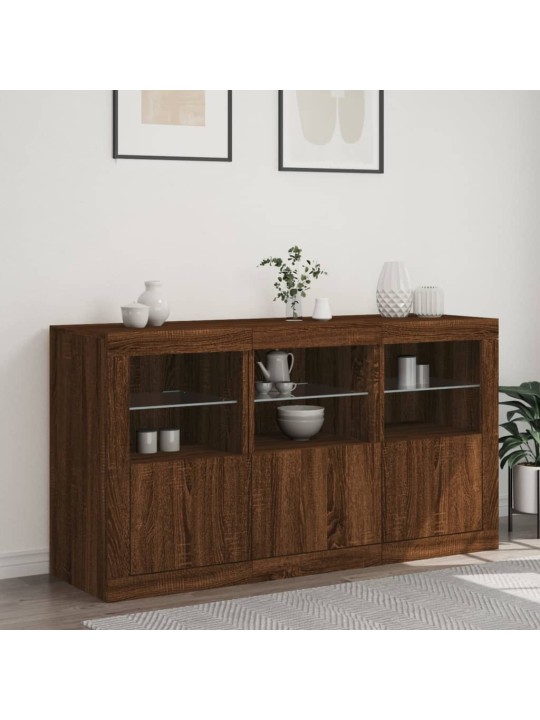 Senkki led-valoilla ruskea tammi 123x37x67 cm